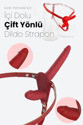 Do t Love - Kadın Çiftler İçin Çift Yönlü Dildo Strapon Oyuncak - Double Zevk - Belden Bağlamalı - Kırmızı Tutku