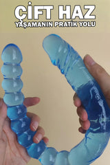 Do it Love - U Şeklinde 45cm Gerçekçi SOFT Silikon Çift Başlı Dildo - Mavi 3cm ve 3.5cm