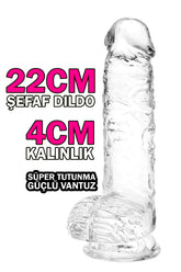 Do it Love - 22cm Soft Şeffaf Jel Realistik Dildo Kalınlık 4cm - Süper Vantuz - Anal Oral Vajinal Kullanım