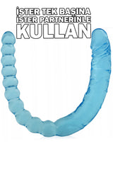 Do it Love - U Şeklinde 45cm Gerçekçi SOFT Silikon Çift Başlı Dildo - Mavi 3cm ve 3.5cm