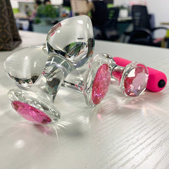 Do it Love - Kristal Anal Plug Set - 3 Boy Cam Anal Tıkaç ve Kalem Vibratör Set - Anal Plug Set 4 Lü