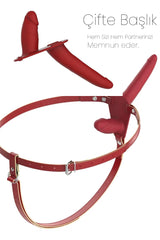 Do t Love - Kadın Çiftler İçin Çift Yönlü Dildo Strapon Oyuncak - Double Zevk - Belden Bağlamalı - Kırmızı Tutku