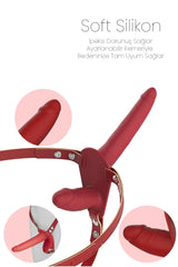 Do t Love - Kadın Çiftler İçin Çift Yönlü Dildo Strapon Oyuncak - Double Zevk - Belden Bağlamalı - Kırmızı Tutku
