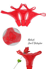 Do it Love - Sexy Gül Fantazi İç Çamaşırı - Sevgiliye Hediye Kırmızı File Detaylı G-String
