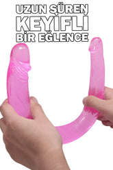 Do it Love - U Şeklinde 45cm Gerçekçi SOFT Silikon Çift Başlı Dildo - Pembe 3.5cm
