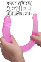 Do it Love - U Şeklinde 45cm Gerçekçi SOFT Silikon Çift Başlı Dildo - Pembe 3.5cm