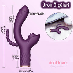 Do it love - 3'ü 1 Arada Doyumsuz Premium Vibratör – Titreşim ve Darbe - Mor