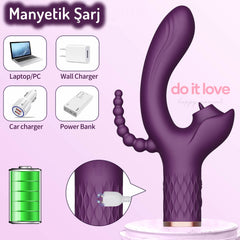 Do it love - 3'ü 1 Arada Doyumsuz Premium Vibratör – Titreşim ve Darbe - Mor