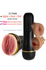 Do it Love - Multi Premium Plus Realistik Vakumlu ve Titreşimli Anal + Oral + Vajina Giriş Mastürbatör Set