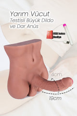 Do it Love - Gerçek Manken Kalıp Yarım Vücut Testisli Büyük Dildo ve Anüs - Unisex Kullanım - Bronz Ten