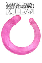 Do it Love - U Şeklinde  45cm Gerçekçi SOFT Silikon Çift Başlı Dildo - Pembe 3.5cm