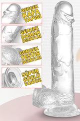Do it Love - 29cm Büyük Şeffaf Realistik Silikon Dildo - Testis ve Gerçekçi Damar Yapısı - Güçlü Vantuz - 5cm Kalınlık