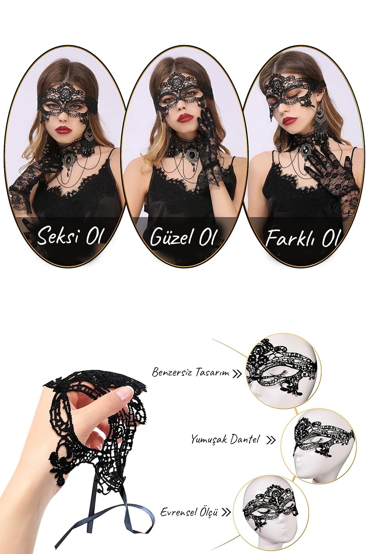 Do it Love - Siyah Dantelli Fantezi Maske - Parti, Düğün, Balo, Mezuniyet, Özel Gece Maskesi