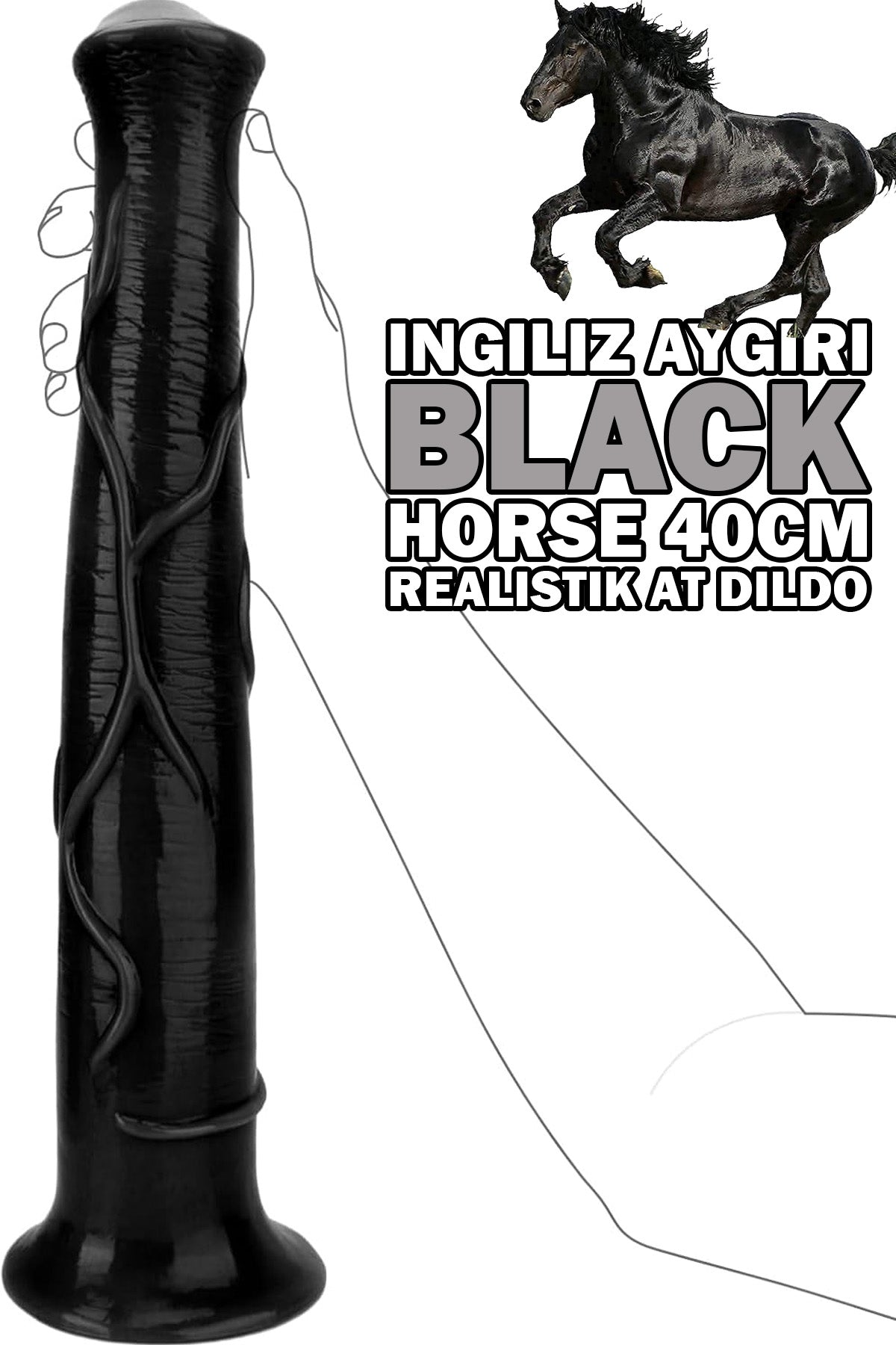 Do it Love - İngiliz Aygırı Siyah Dildo Vantuzlu - Black Horse Dildo 38cm Uzunluk