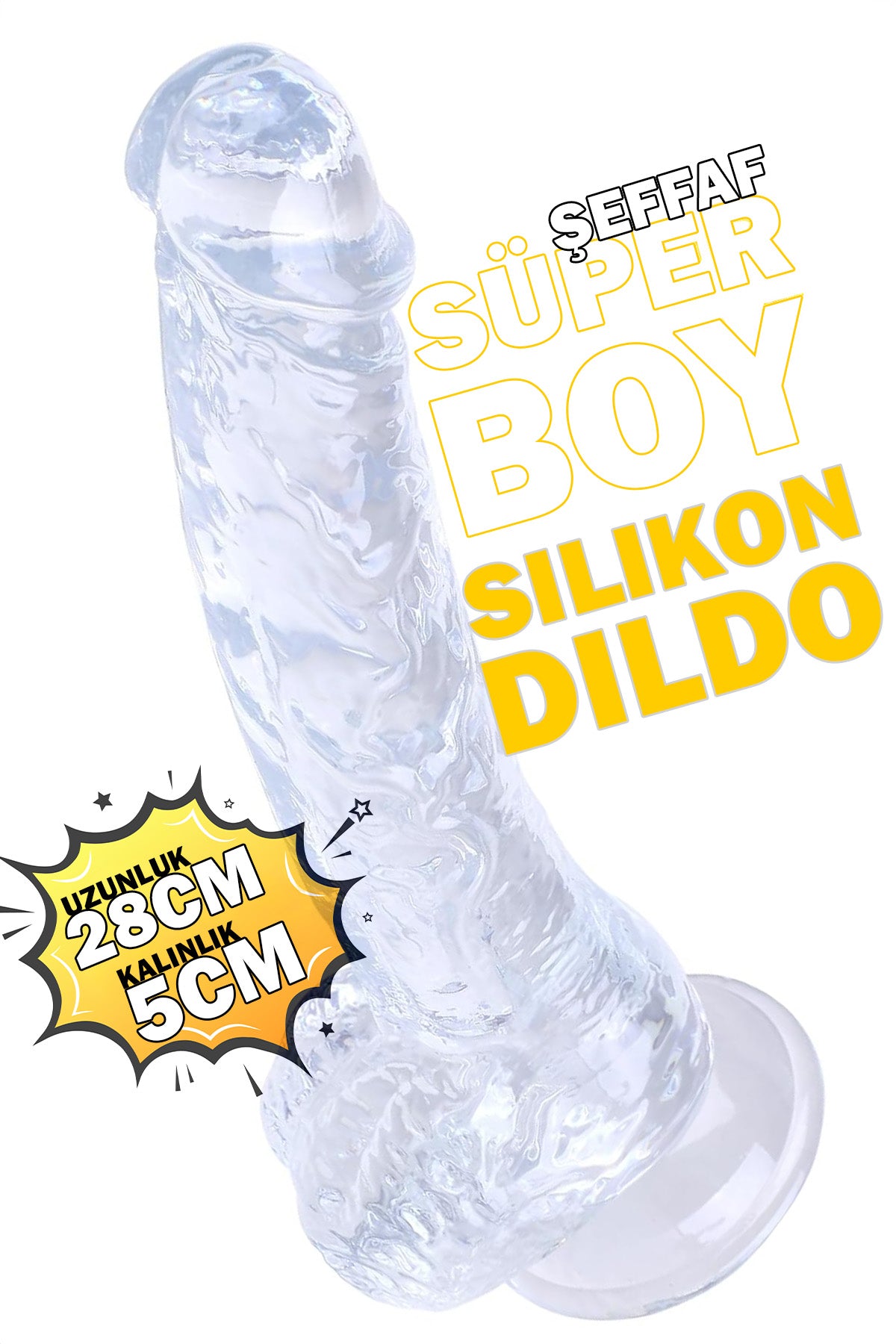 Do it Love - 29cm Büyük Şeffaf Realistik Silikon Dildo - Testis ve Gerçekçi Damar Yapısı - Güçlü Vantuz - 5cm Kalınlık