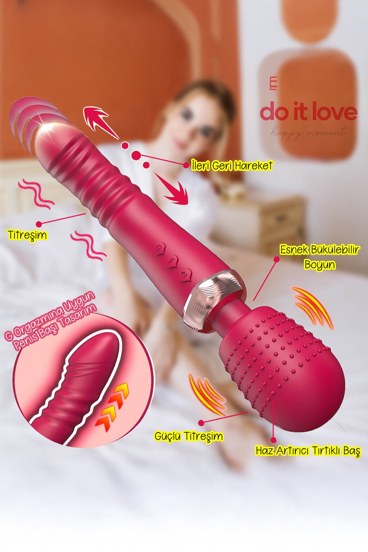 Do It Love - Üç Motorlu Topuzlu Teleskopik Güçlü Vibratör
