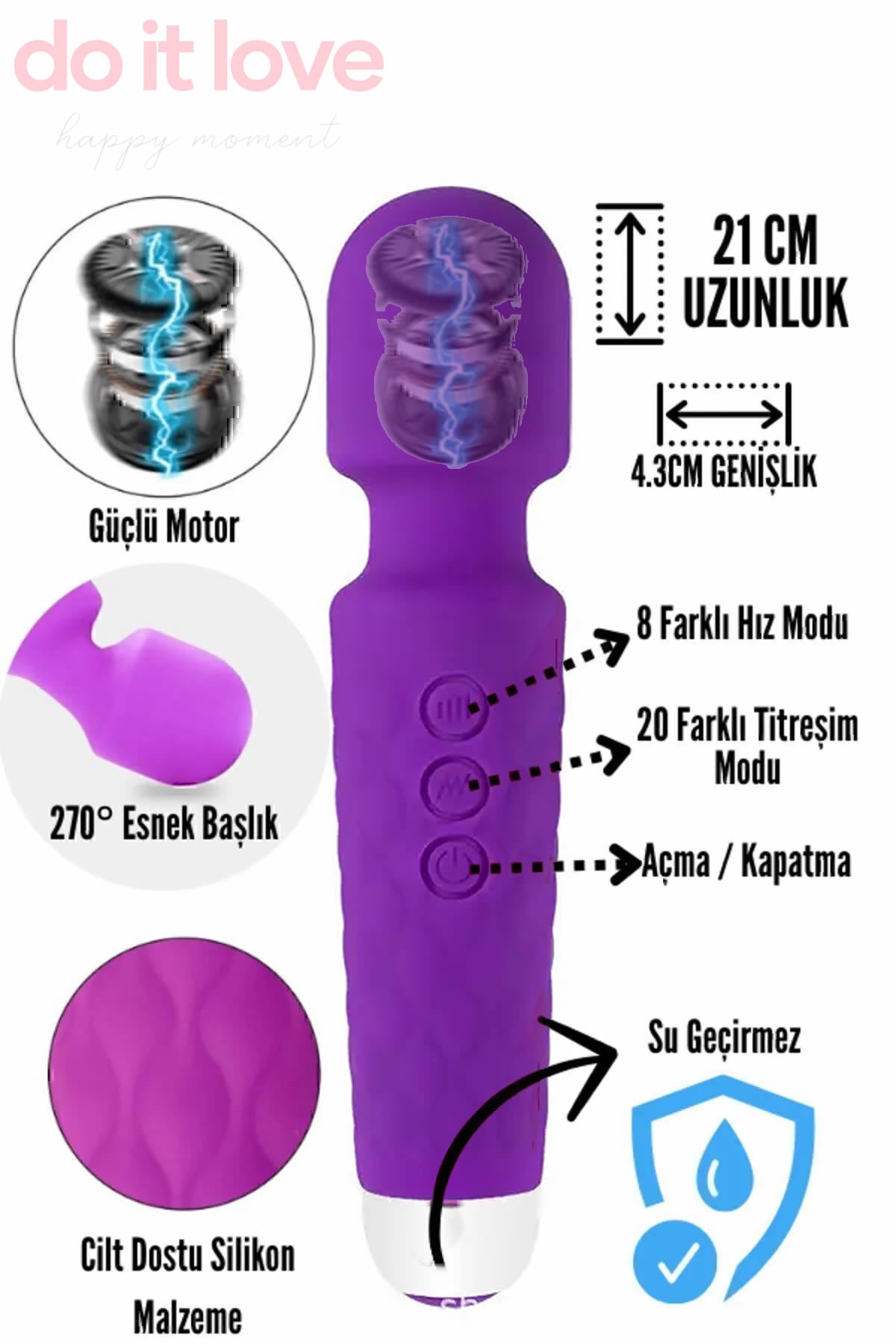 Do it Love - 20 Titreşim 10 Mod Vibratör Masaj - Klitoris Simülatörlü - Şarjlı – Mor
