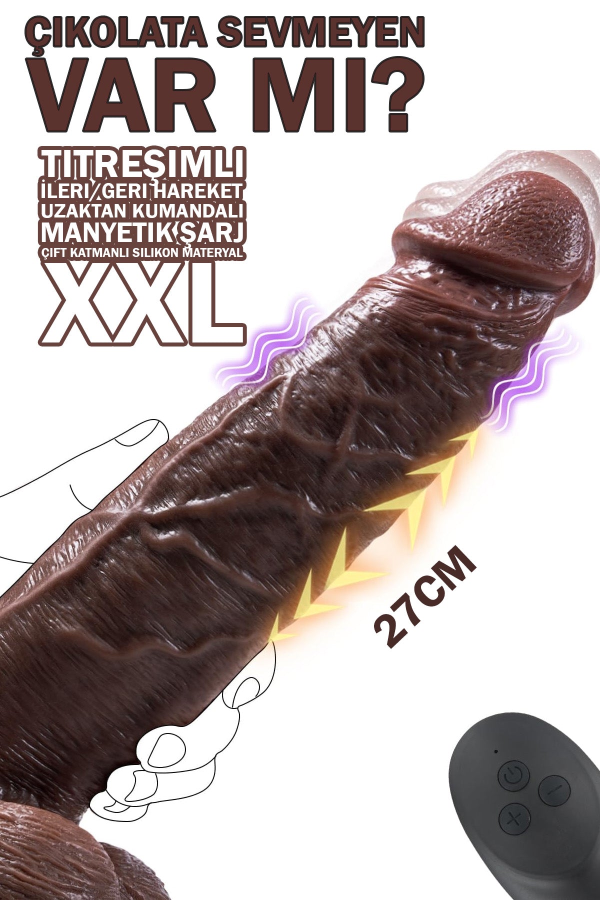 Do it Love - Çikolata Vibratör Dildo Realistik Titreşimli ve Telekopik İleri  Geri Hareketli 27cm - Uzaktan Kumandalı