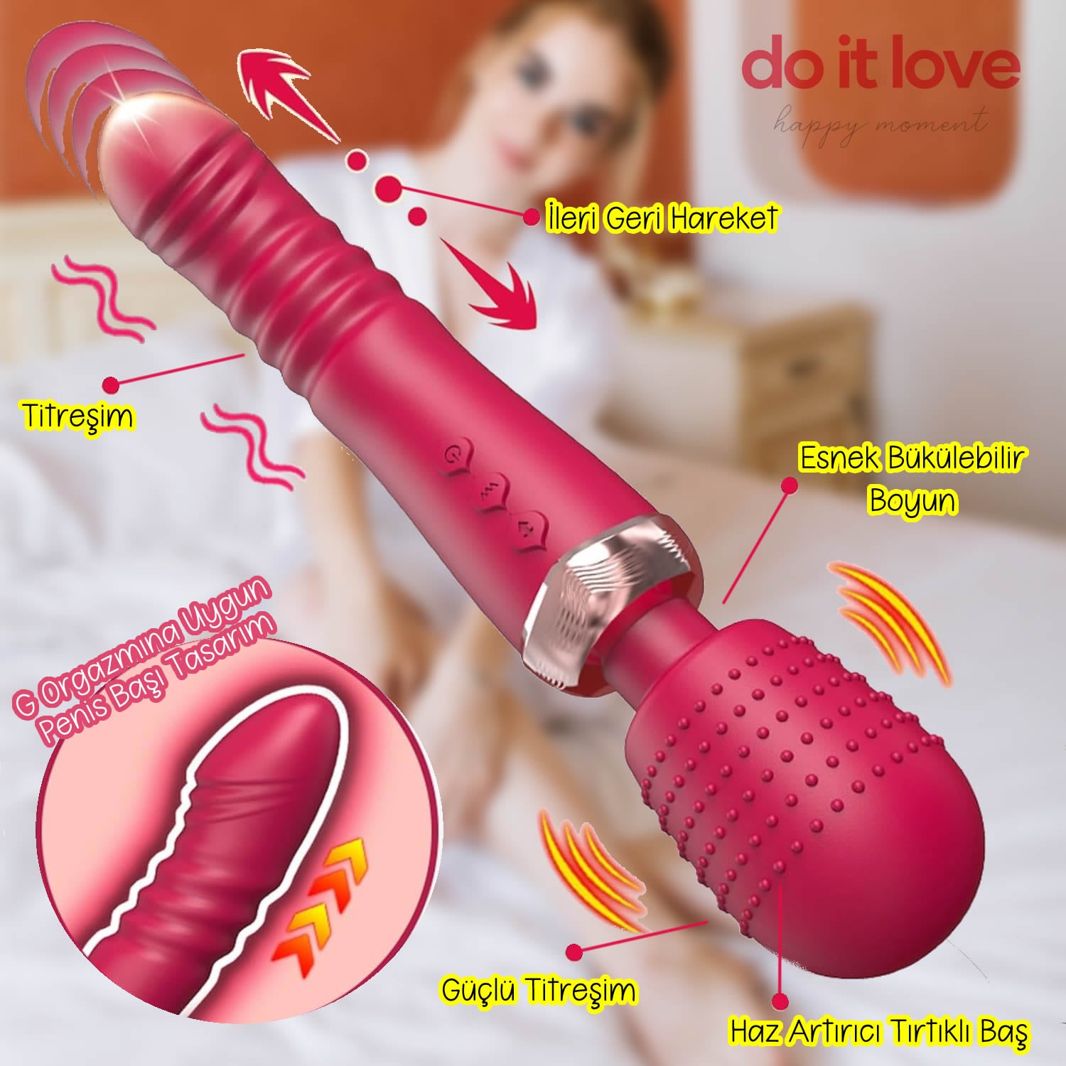 Do It Love - Üç Motorlu Topuzlu Teleskopik Güçlü Vibratör